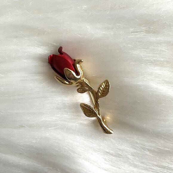 RED ROSE BROOCH VINTAGE - Picture 7 of 8